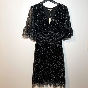 NWT Max Studio Black Polka Dot Short Sleeve Fit and Flare Dress. Size Small